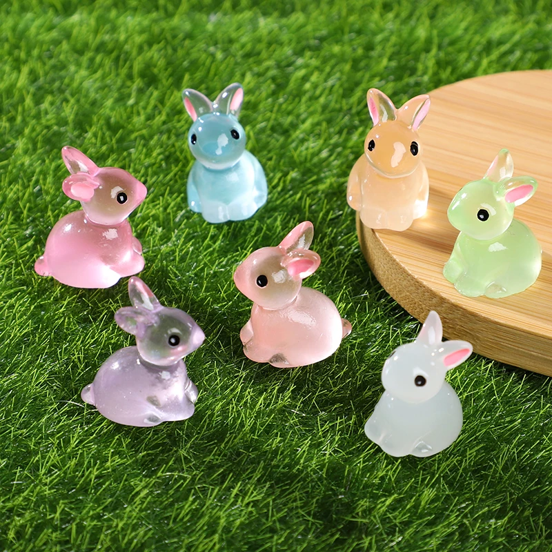 10pcs Easter Cute Luminous Rabbit Bunnies Microlandscape Glow In The Dark Miniature Figures Garden Landscape Decor Accessories