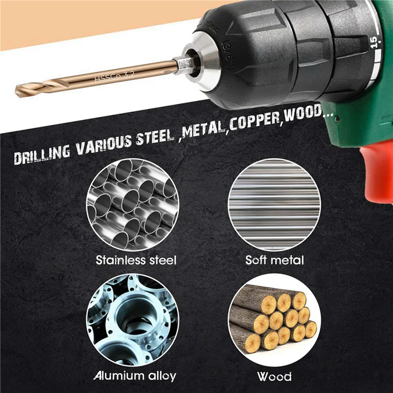 Flash Trend 60 Pz 1/8In Punte da trapano al cobalto Punte da trapano a doppia estremità per acciaio temprato Ghisa Legno Plastica Trapano in acciaio inossidabile