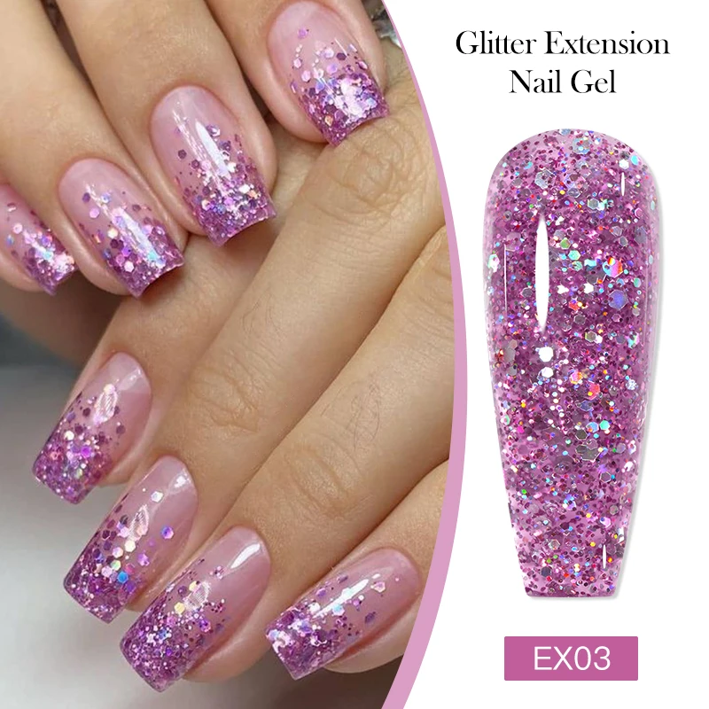 MEET ACROSS 20 ml Sparkly Quick Extension Gel Nagellack Glitzer Pailletten Semi Permanent UV Builder Gel Lack Nail Art Maniküre