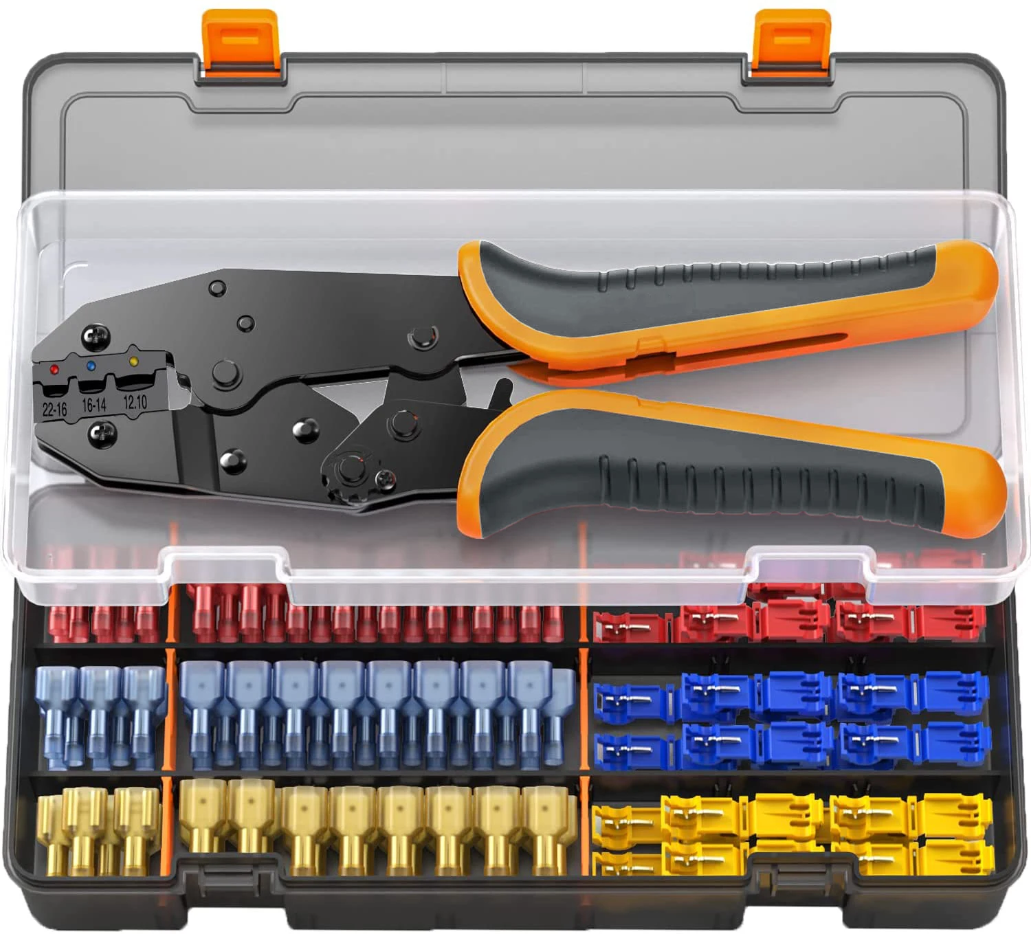 Nylon Spade Connectors Crimping Tool Kit, T-Tap Wire Connectors,  Quick Splice & Disconnect Electrical Terminals,for AWG 22-10