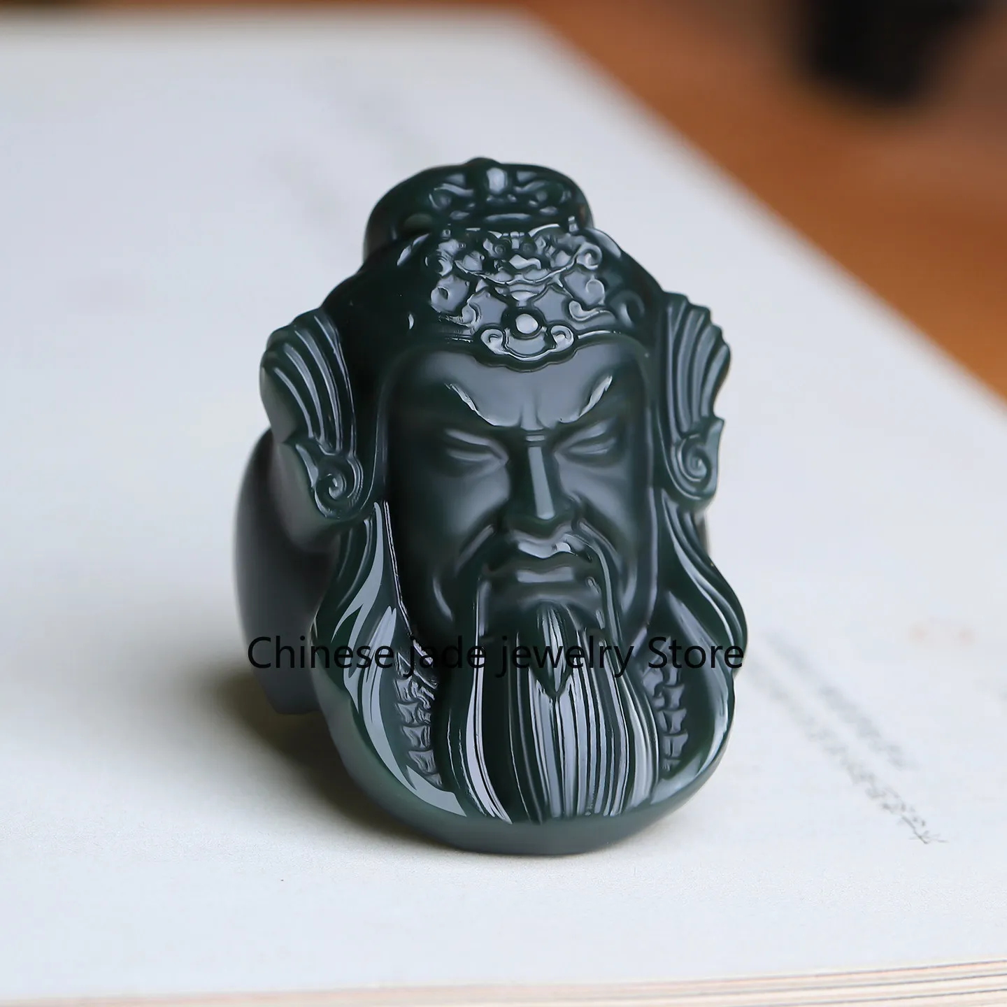 Natural Xinjiang Hetian jade fine material Guan Gongyu wrench finger men's and women's jade ring genuine jade ring Guan Yu belt