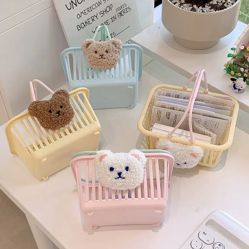 

1PC Desktop Storage Basket Sundries Storage Basket Office Desk Dormitory Snacks Sorting Basket Cute Bear Macaron