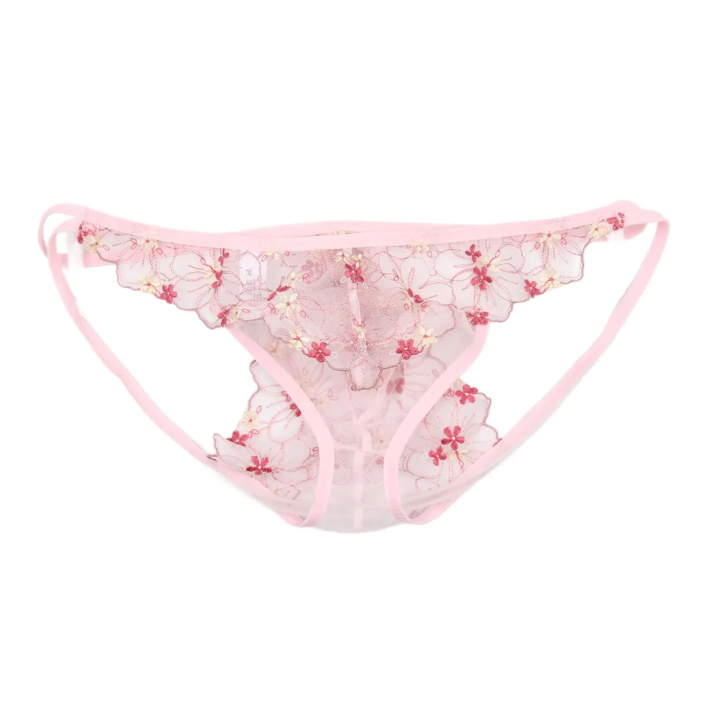 Men's Mesh Floral Embroidered Lace G-String Underwear Low-waist Thongs Panties Soft Thin Elastic Strap Sexy Intimate Lingerie