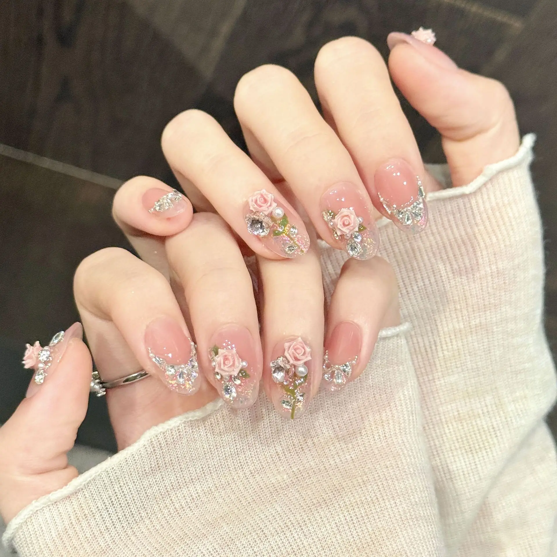 10PCS Coffin/Oval Handmade Press On Nails,Gentle And Sweet Style,Suitable For Festivals Parties And Daily Wear.