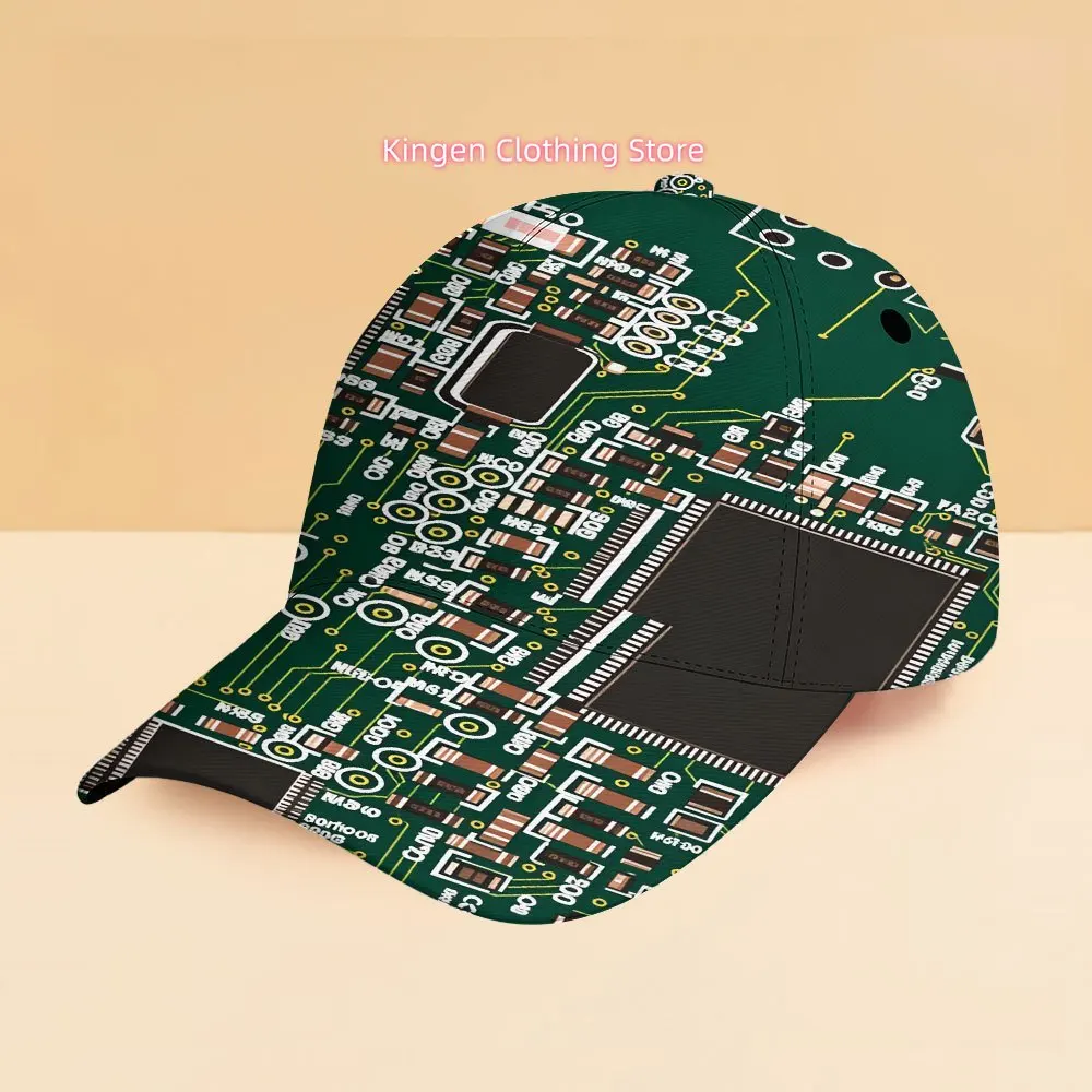 Men's Tech-Themed Baseball Cap with Circuit Board Design - Lightweight Quick-Dry Suitable for Camping, Daily Wear & Christmas Gi