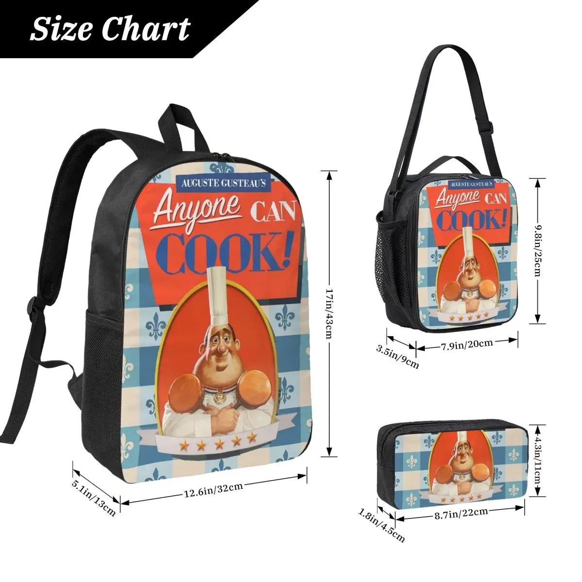 Anyone Can Cook Book Backpack Student Boys Girls BookBag School Bag Computer Shoulder Bags 3ps Insulated Lunch Bag Pencil Case