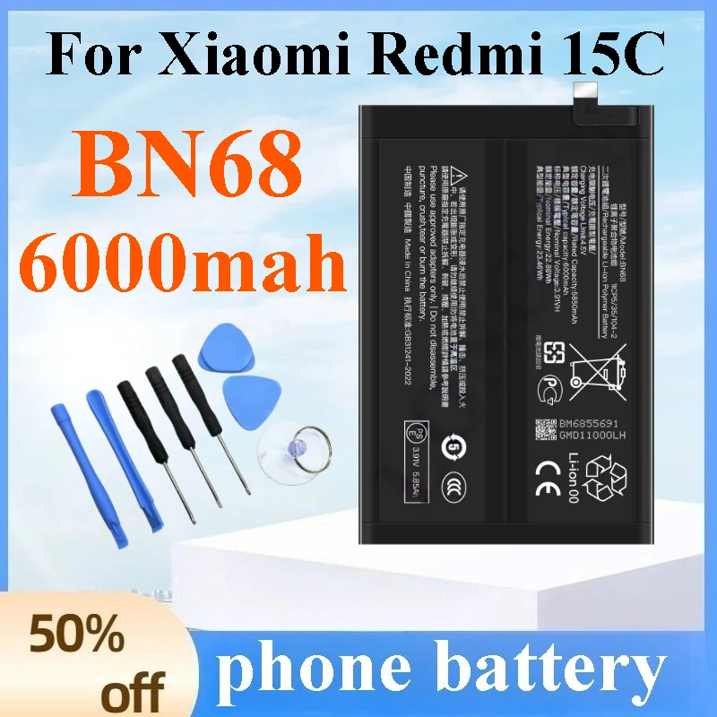 

New BN68 Battery 6000mAh High Capacity Replacement Phone Battery for Xiaomi Redmi 15C Long Lasting Bateria