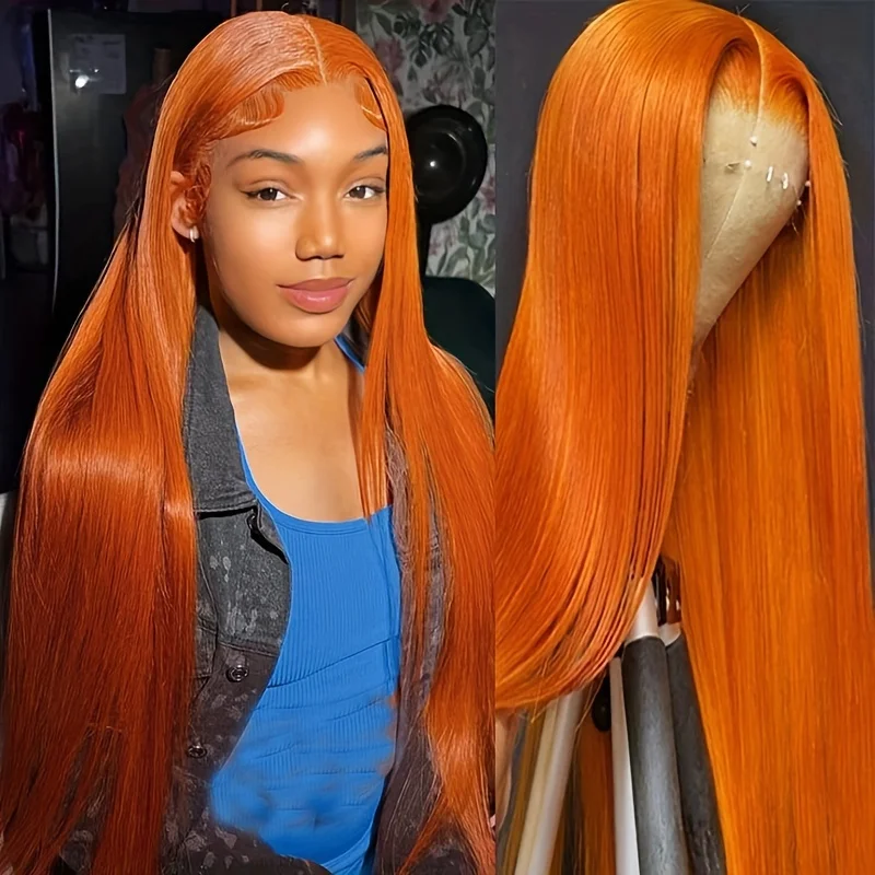 

13X4 Ginger Orange 13x6 Brazilan Straight Lace Frontal 100% Human Hair Wigs Lace Transparent Wig Natural Remy Lace Wigs