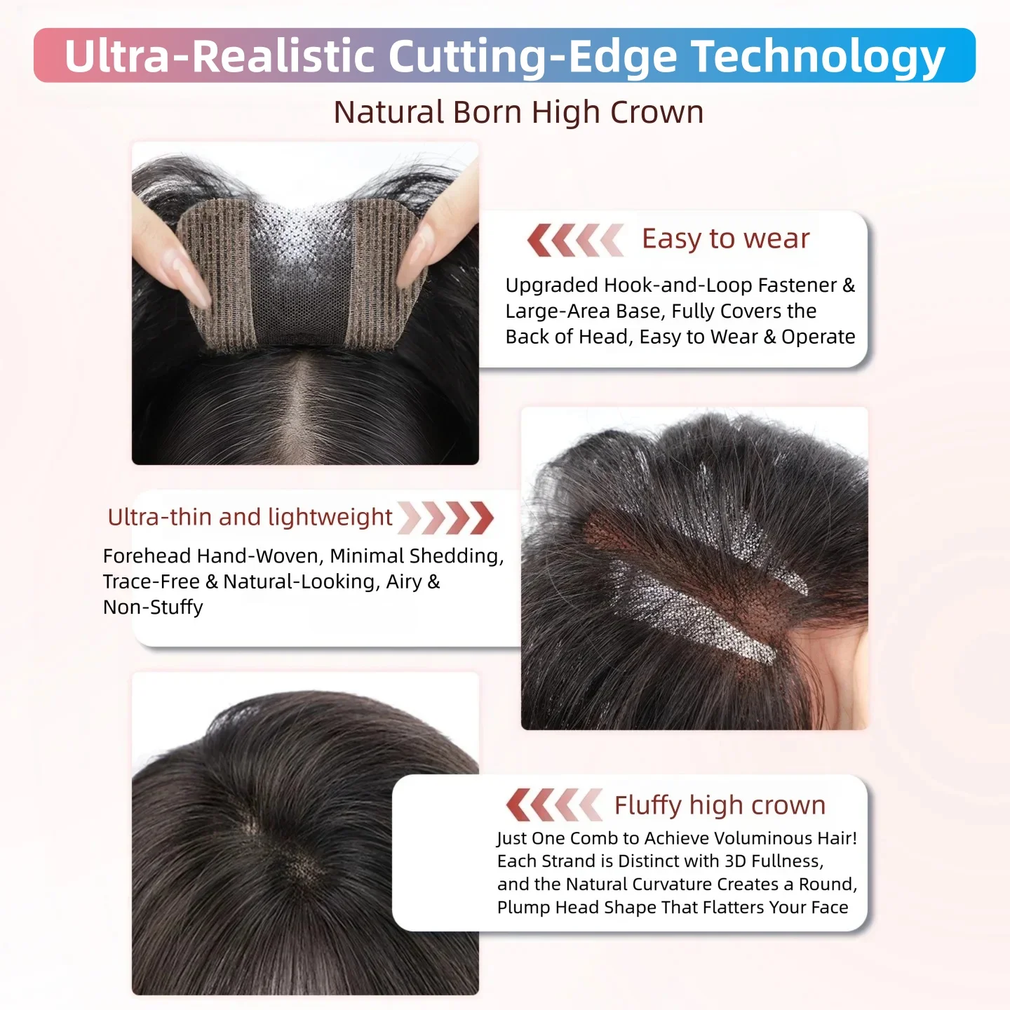 Magic Paste Human Hair Toppers for Women No-Clips Natural Bangs Fringe Invisible Hairpiece Seamless Cover Thinning Hair Loss
