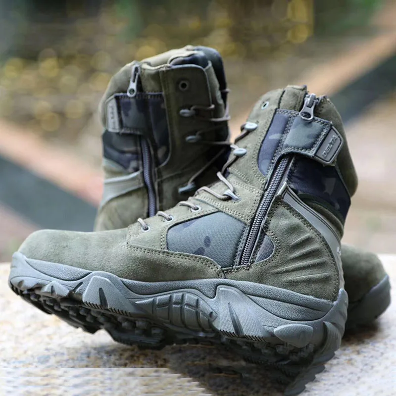 Botas de seguridad de camuflaje para hombre, zapatos de entrenamiento de combate, senderismo al aire libre