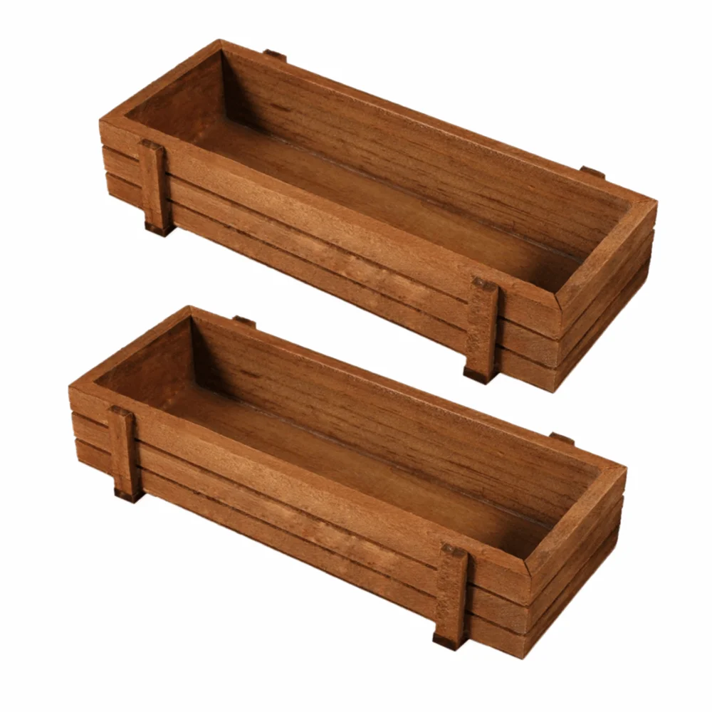 2PCS Wood Wooden Planter Box Antique Color Rectangular Flower Planter Box Easy To Place Compact Succulent Planter