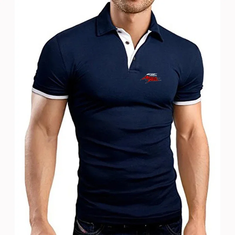 

2024 Africa Twin Crf 1000L Logo Print Summer Popular Lapel Collar Cotton Polo Shirt Solid Color Fashion Casual Short Sleeve Tops