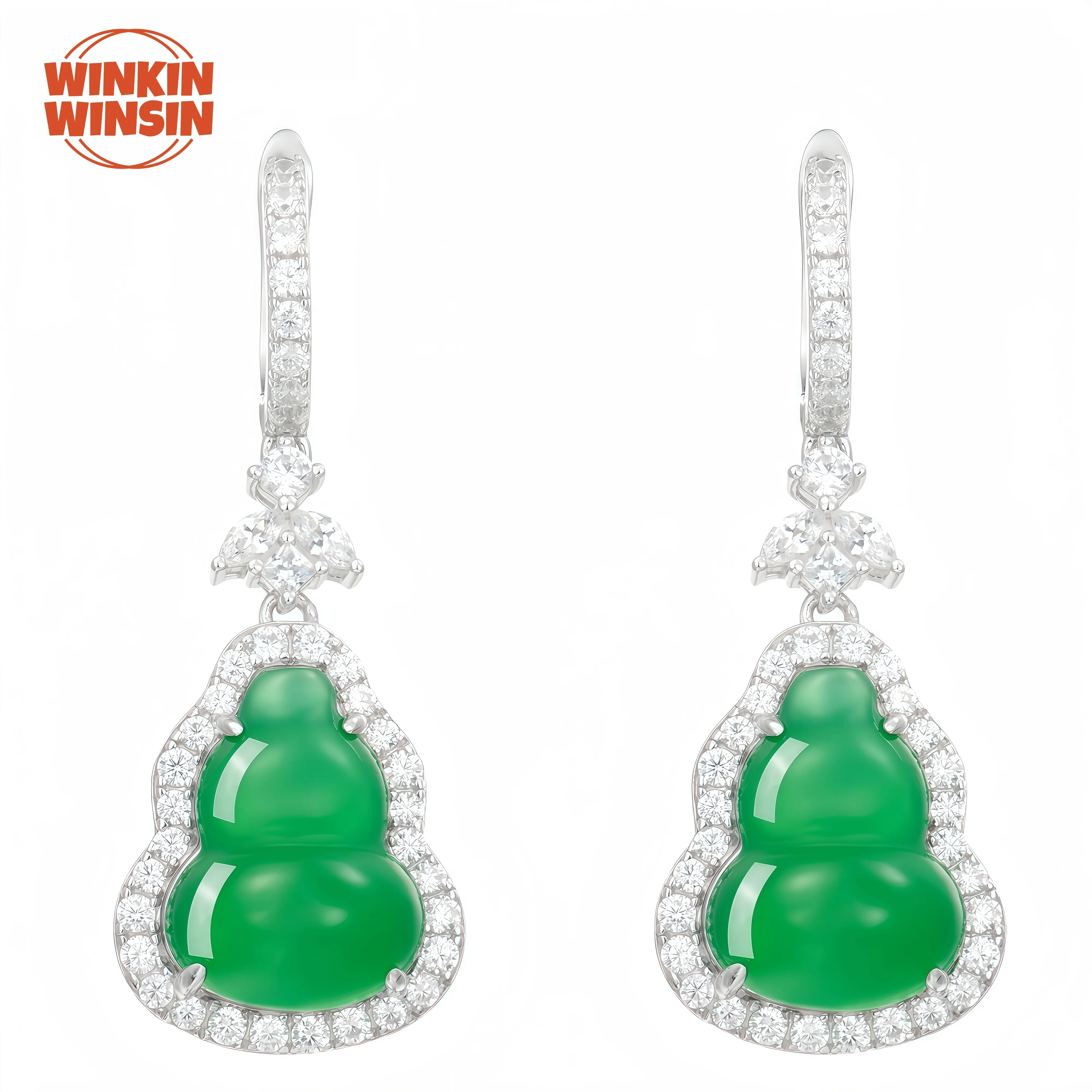 

Winkin Winsin S 925 Sterling Silver Drop Earrings Earrings With High Carbon Diamond Green Natural Jade Pendant Eardrops Jewelry