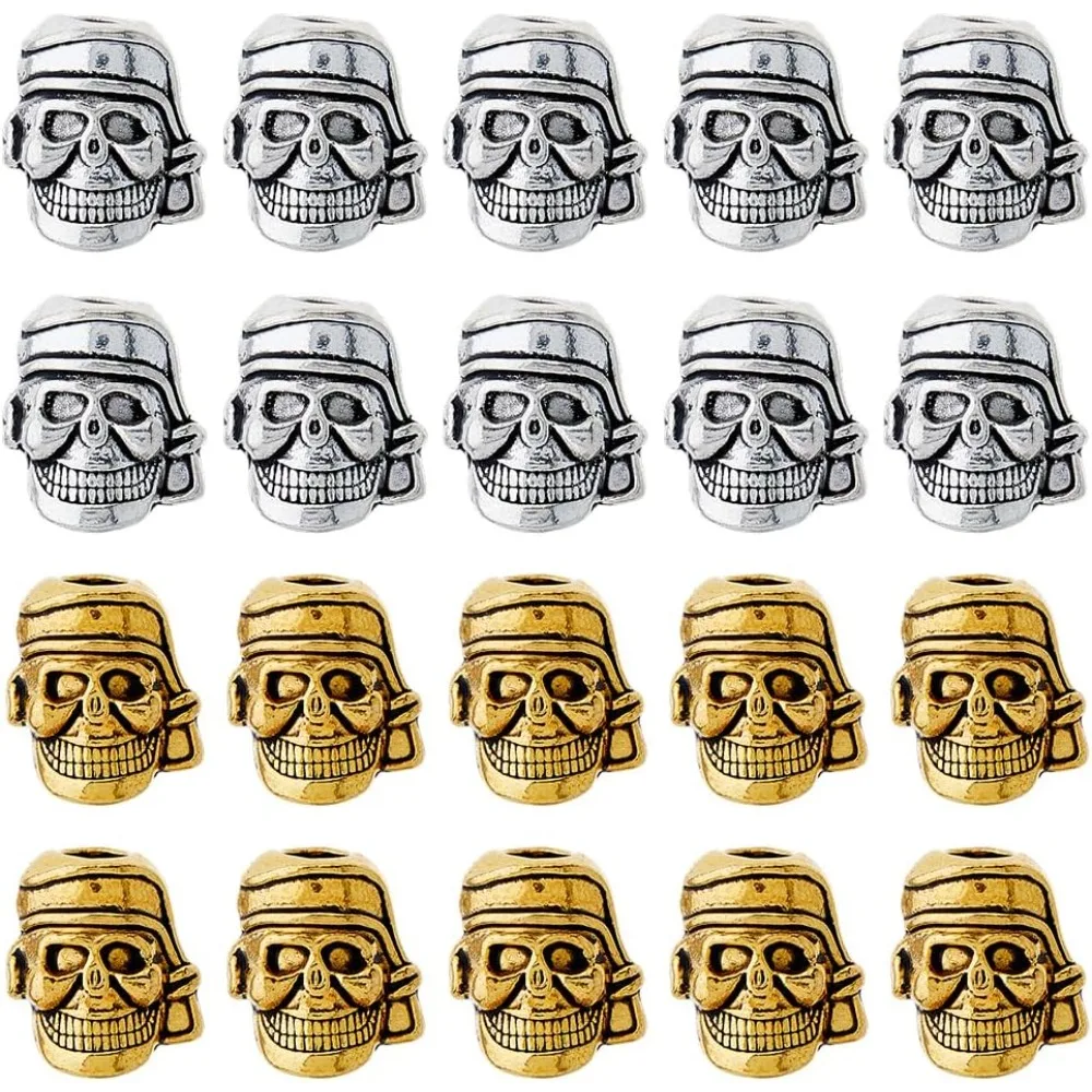 40Pcs Alloy Skull Spacer Beads Large Hole Style 5mm Hole Perfect for Jewelry Making