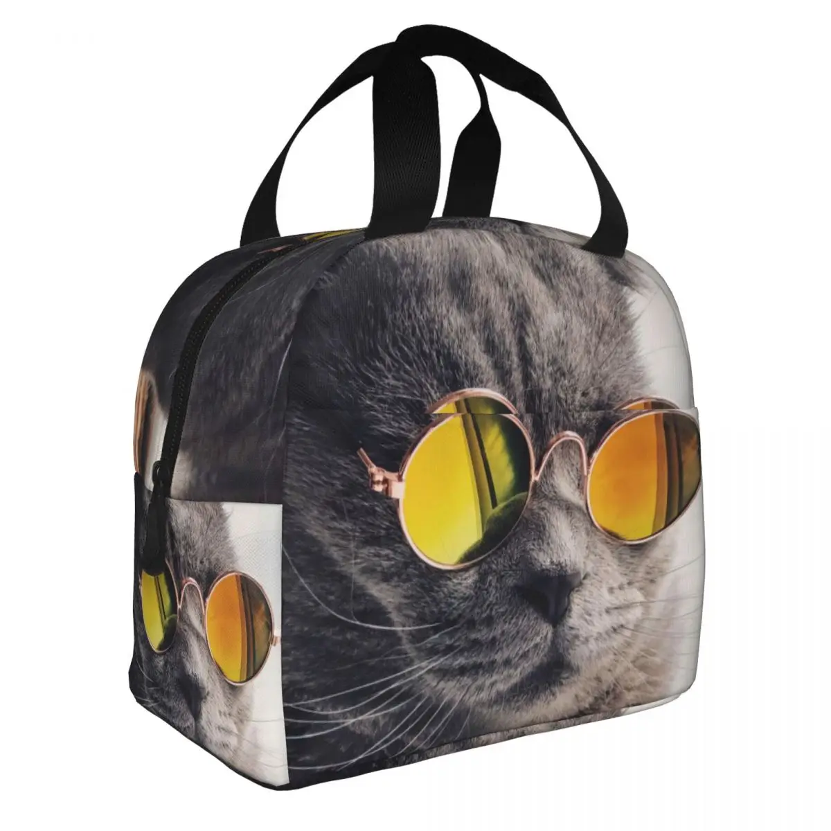 Glasses Cat Galaxy Lunch Bento Bags Portable Aluminum Foil thickened Thermal Cloth Lunch Bag for Women Men Boy