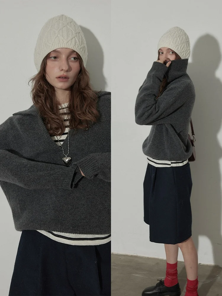 

Женский мягкий свободный вязаный свитер Relez: новая весенняя модель, повседневная верхняя одежда, топ с отложным воротником, удобный и модный трикотаж