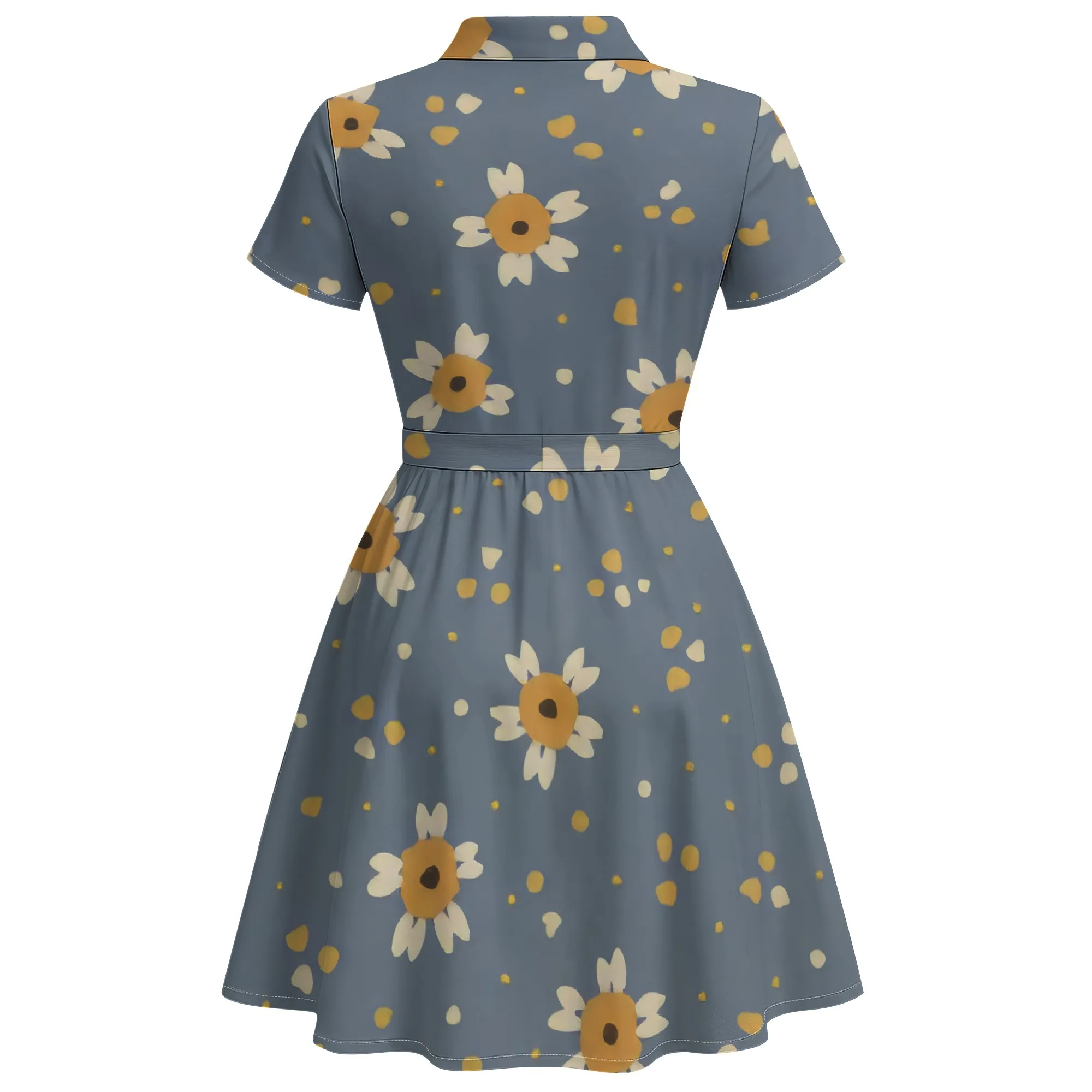 Abito estivo casual da donna elegante a maniche corte Moda mini abito estivo a vita alta con bottoni sul risvolto Abiti al ginocchio