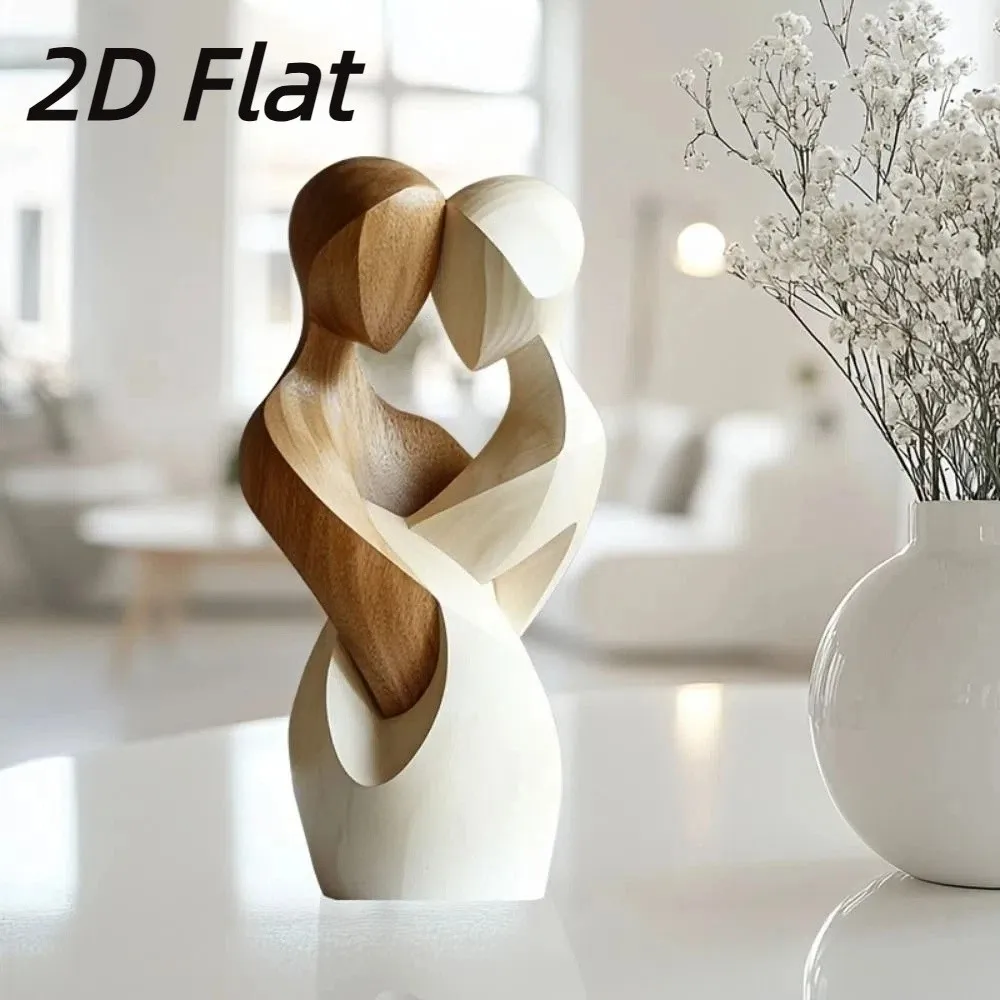 New 2D Flat Statue Embrace Artificial Wood Couple Statue Elegant Modern Decorative Statue Desktop Couple Statue