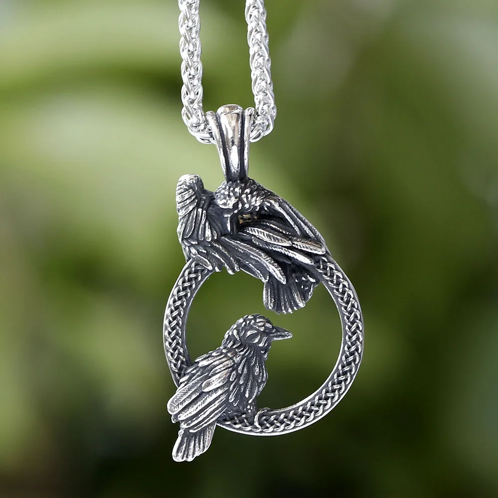 Nordic Vikings Raven Pendant Necklace Fashion Odin Huginn and Muninn Necklaces For Men Women Stainless Steel Charm Jewelry Gifts