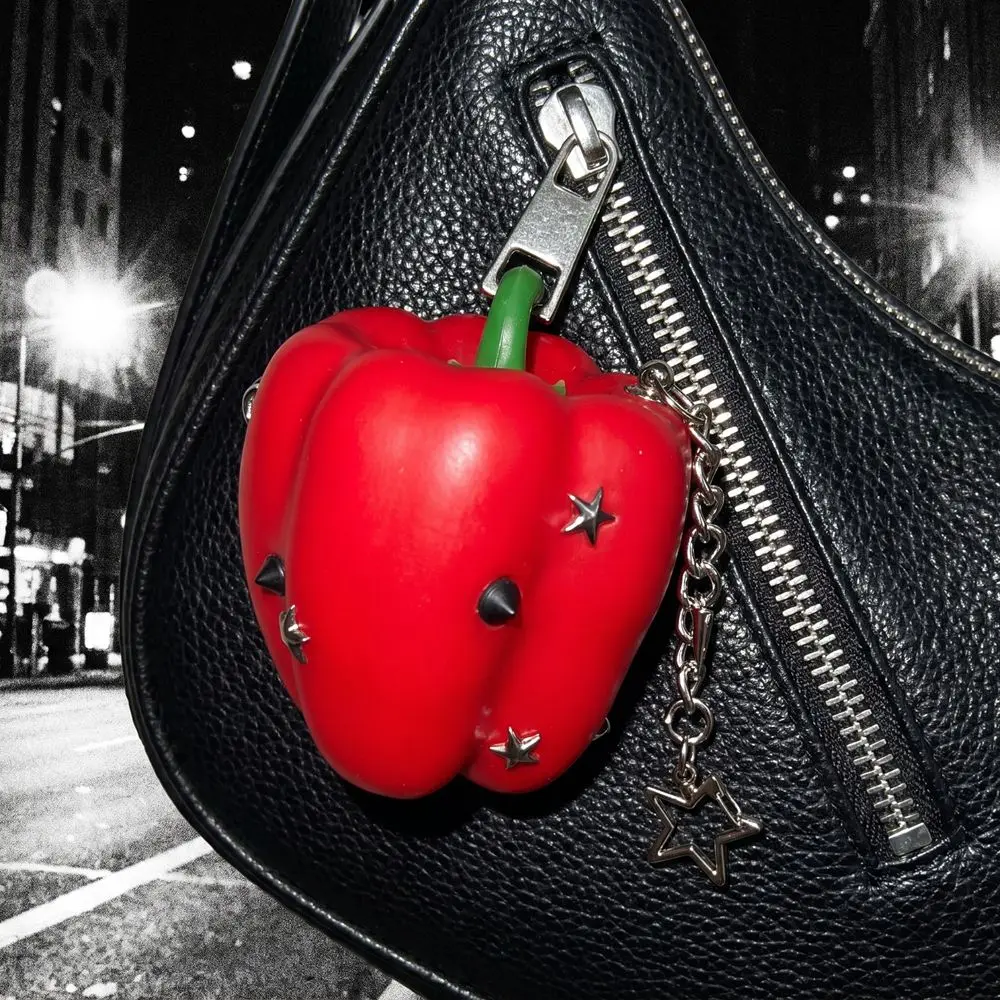 Fashion Y2K Simulation Fruit Keychain Lolita Metal Star Rivet Bag Charm Tomato Punk Pu Fruits Bag Pendant Backpack Decor