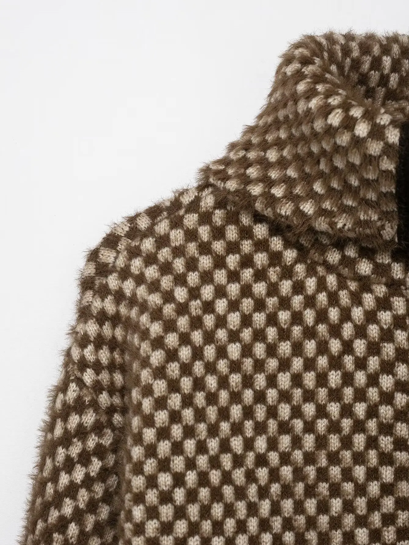 여성용 천조각 무늬 숏 재킷 여성용 하이 칼라 인조 퍼 효과 지퍼 재킷 여성용 긴 소매 코트