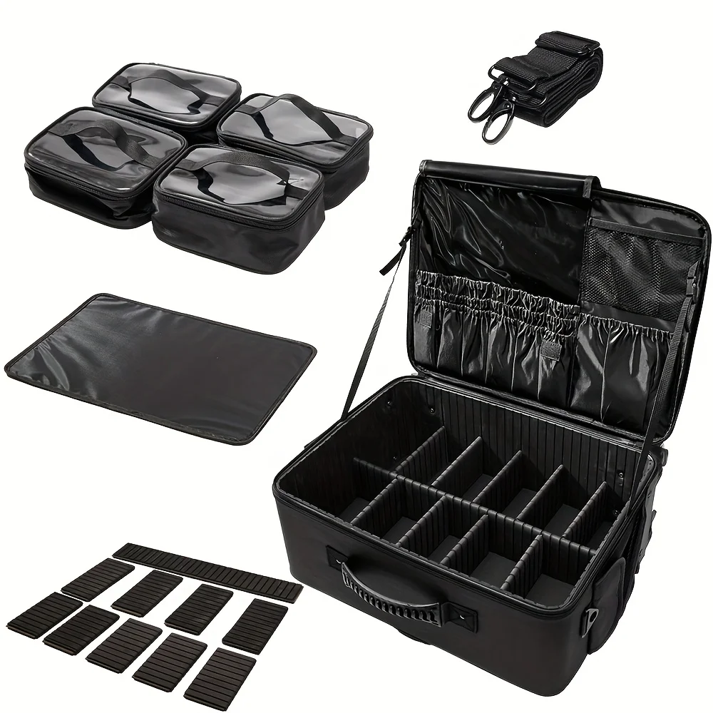

Trolley Makeup Case Travel Cosmetic Brush Organizer Bags Large Capacity Make up Artist Beauty Tool Organizer with Wheels