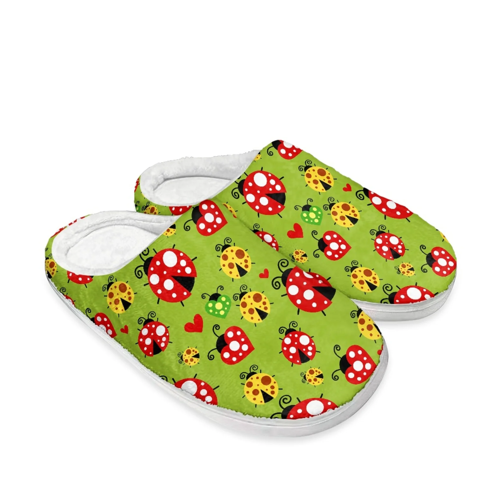 PENSTROLL Ladybug Print Closed Toe Bedroom Shoes Heavy Duty Warm Indoor Slippers Extra Wide House Shoes