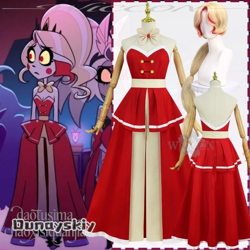 

Dream ZS @ Charliee Косплей Аниме Hotel Demon Hassbbin 2, костюм Charggie Ball, танцевальная вечеринка, красное длинное платье с открытыми плечами Лолита