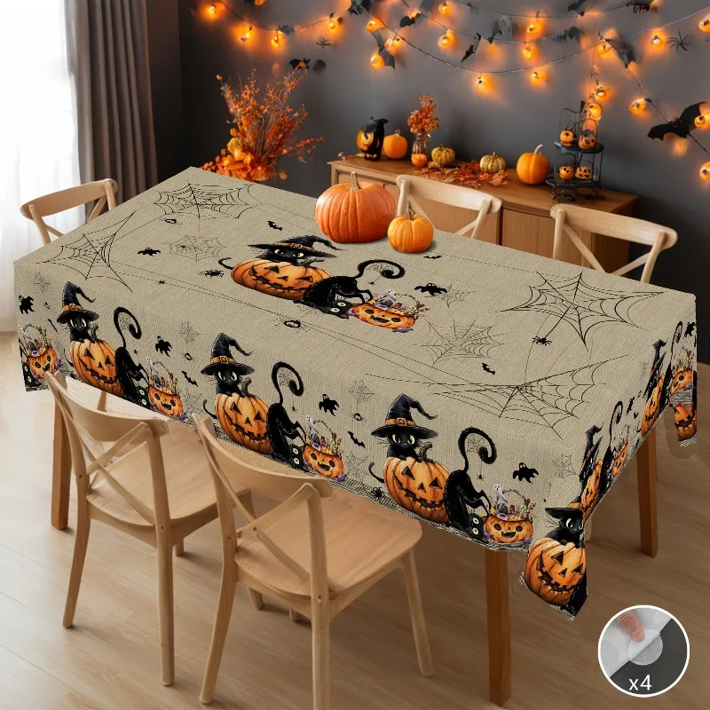 1 piece of Halloween-themed tablecloth + 4 tablecloths, featuring a pumpkin and a black cat design,kdj