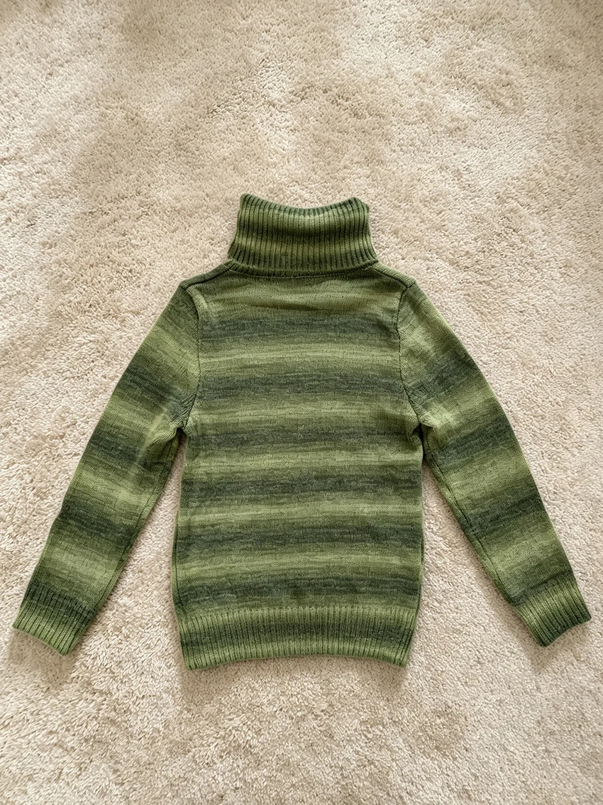 Y2K Women Gradient Green Striped Turtleneck Knit Sweaters Fashionable Slim Long Sleeve Pullover Vintage Fall Winter Basic Jumper