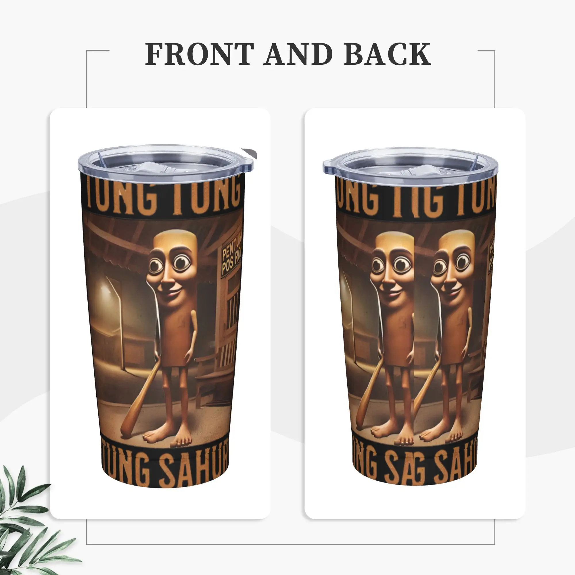 Tung Tung Tung Sahur Tumbler Vacuum Insulated Funny Italian Brainrot Meme Thermal Cup with Lid Straw Mugs Water Bottle, 20oz