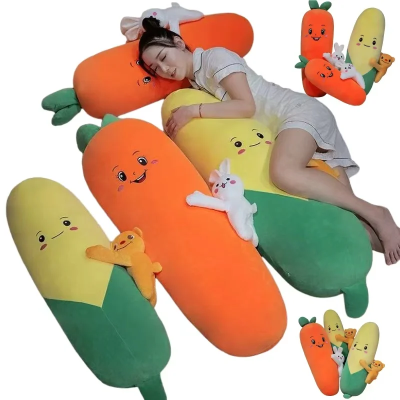 

High Quality Cartoon Carrot and Corn Bun Yellow Soft Pillow Baby Sleeping Comfort Doll Office Hallowmas Gifts for Friends Decor