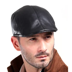 Harppihop fur  New Design Men's 100% Genuine Leather Cap /Newsboy /Beret /Cabbie Hat/ Golf Hat  sheepskin caps