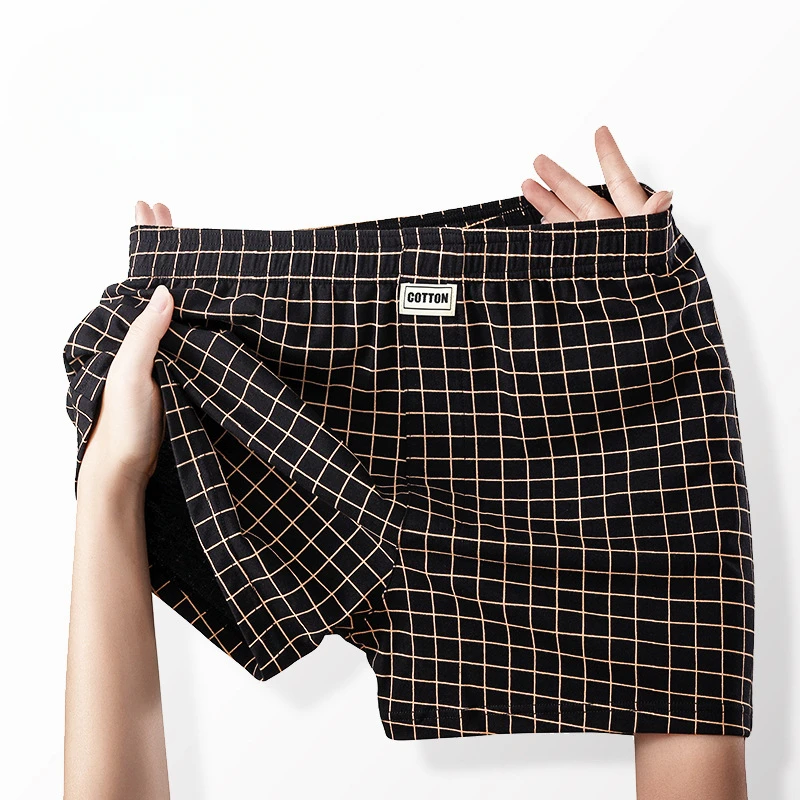 Men\'s Aro Shorts Underwear Fashion Plaid Boxers Cotton Loose Thin Breathable Underpants Pouch Home Pajamas Knickers Slip Homme