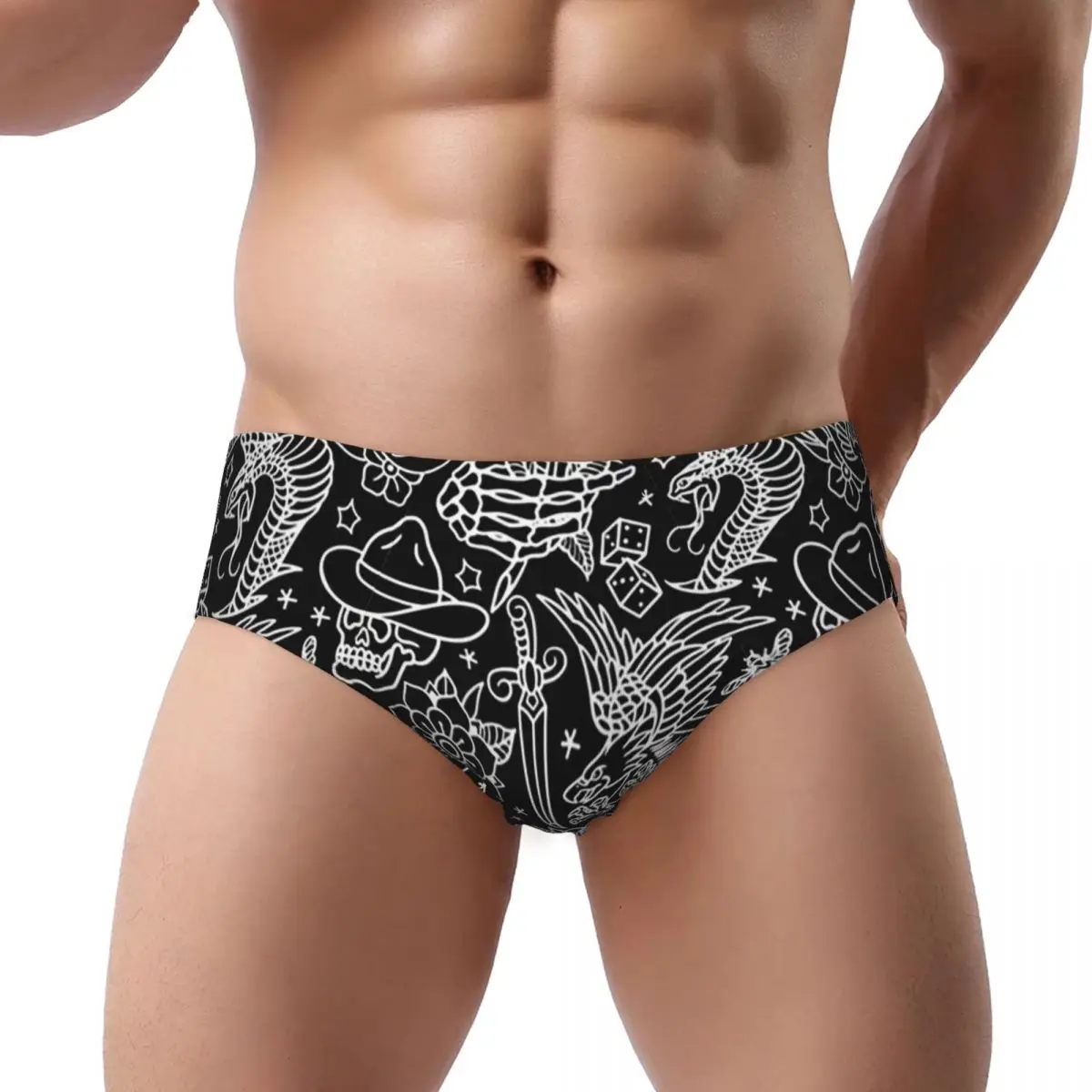 

American Traditional Tattoo Flash Print Male Triangle Panties Breathable Short Underwear for Homme Man Boyfriend Gifts