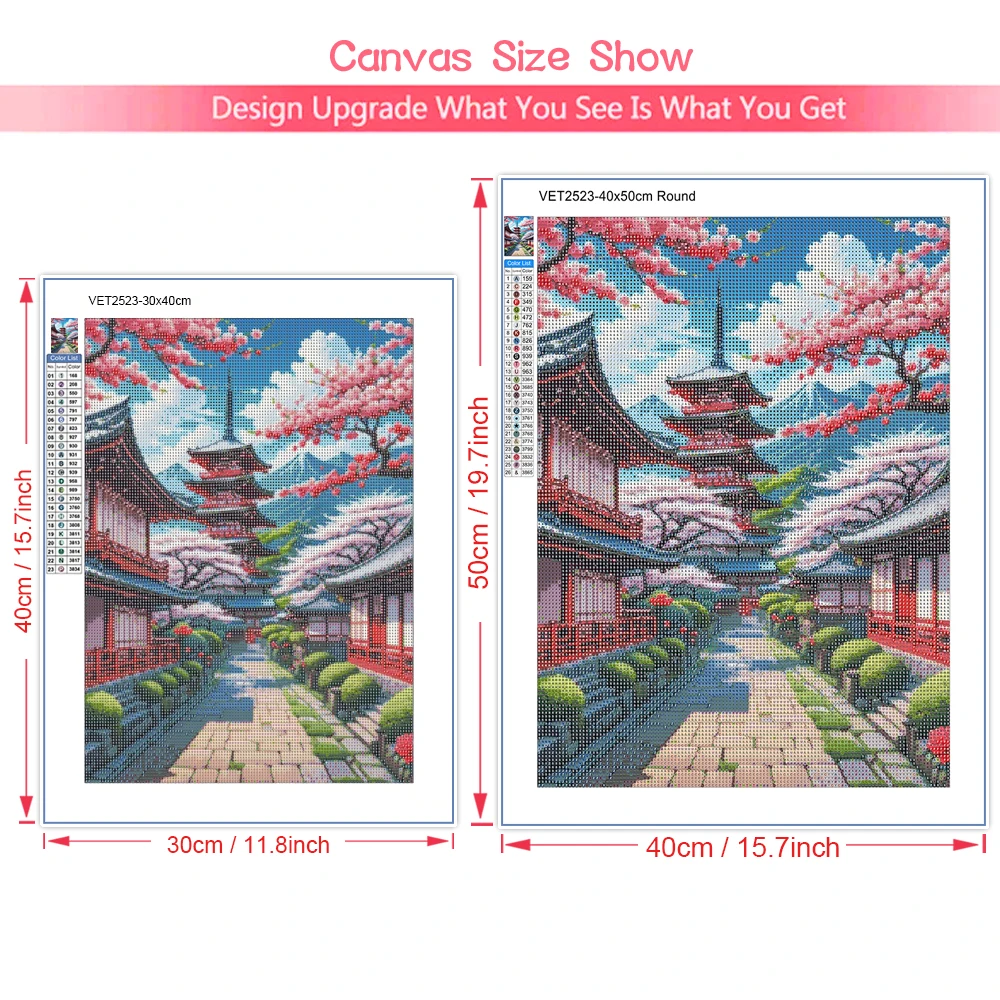 DIY Diamond Painting Cherry Blossom Fuji Mountain Landscape Illustration Mosaic Embroidery Kit Living Room Home Art Wall Decor