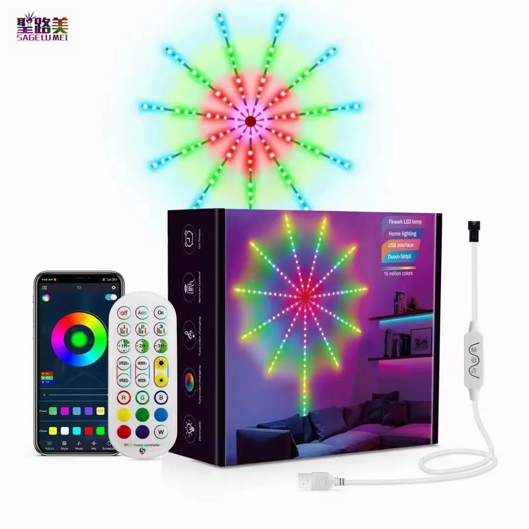 

Fireworks LED Fairy Strip Lights Sound Sync Activated Lamp Remote Phone APP Bluetooth For Garden Home Room Wedding Party Decor