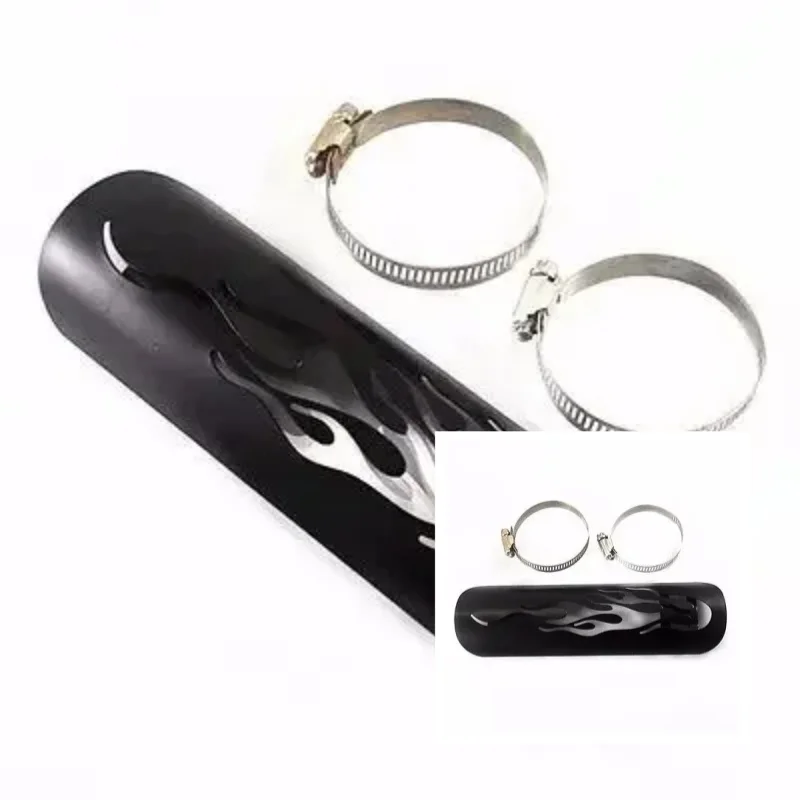Black Motorcycle Flame Exhaust Muffler Pipe Heat Shield Cover Heel Guard for Harley Honda Kawasaki Suzuki Yamaha Cruiser