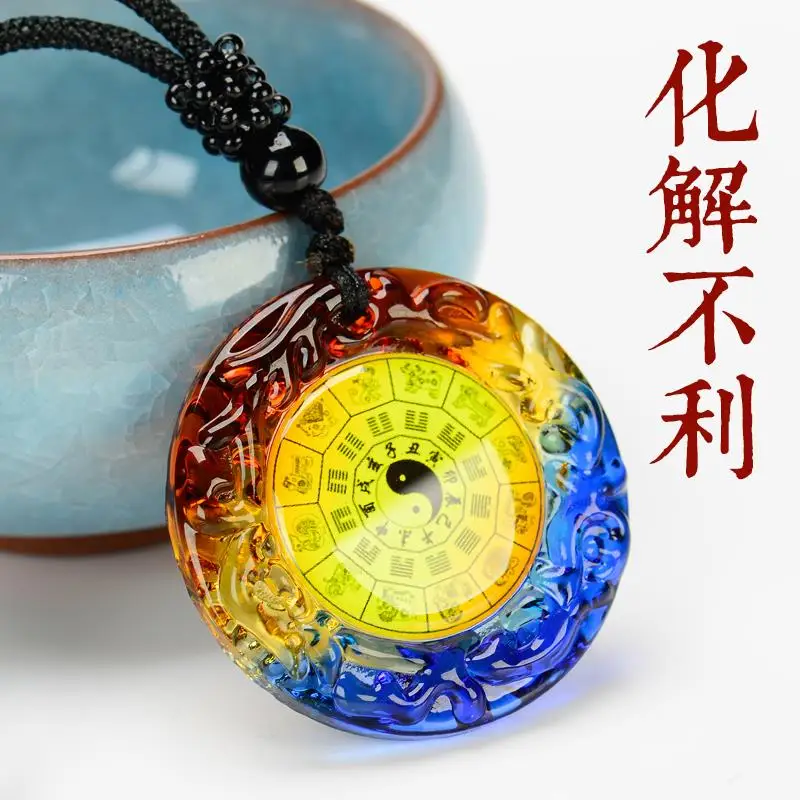2PCS  Pocket travel efficacious Mascot Good Luck Eight Diagrams Mantra FENG SHUI Crystal  Amulet talisman -