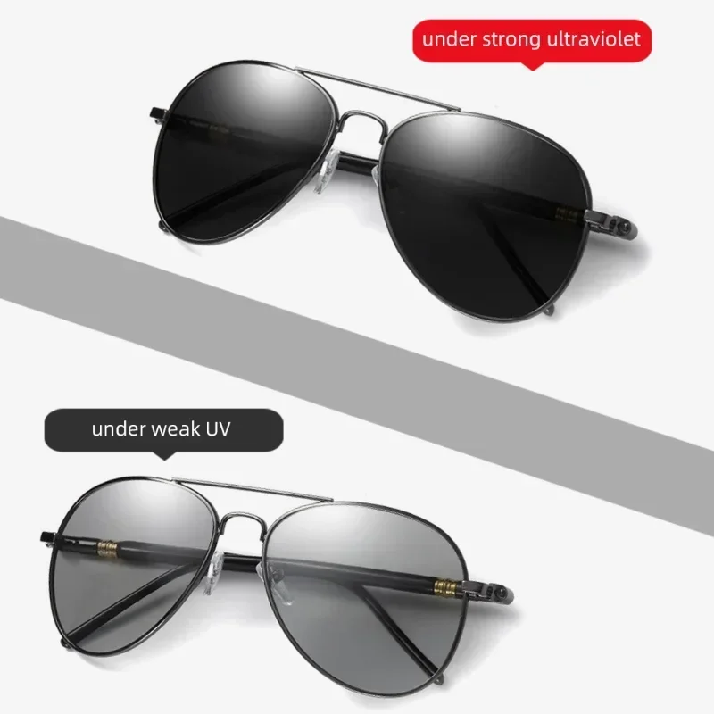 Photochromic Polarized Sunglasses for Men Women Driving Pilot Vintage Change Color Night Vision Driving Riding Goggle Shades