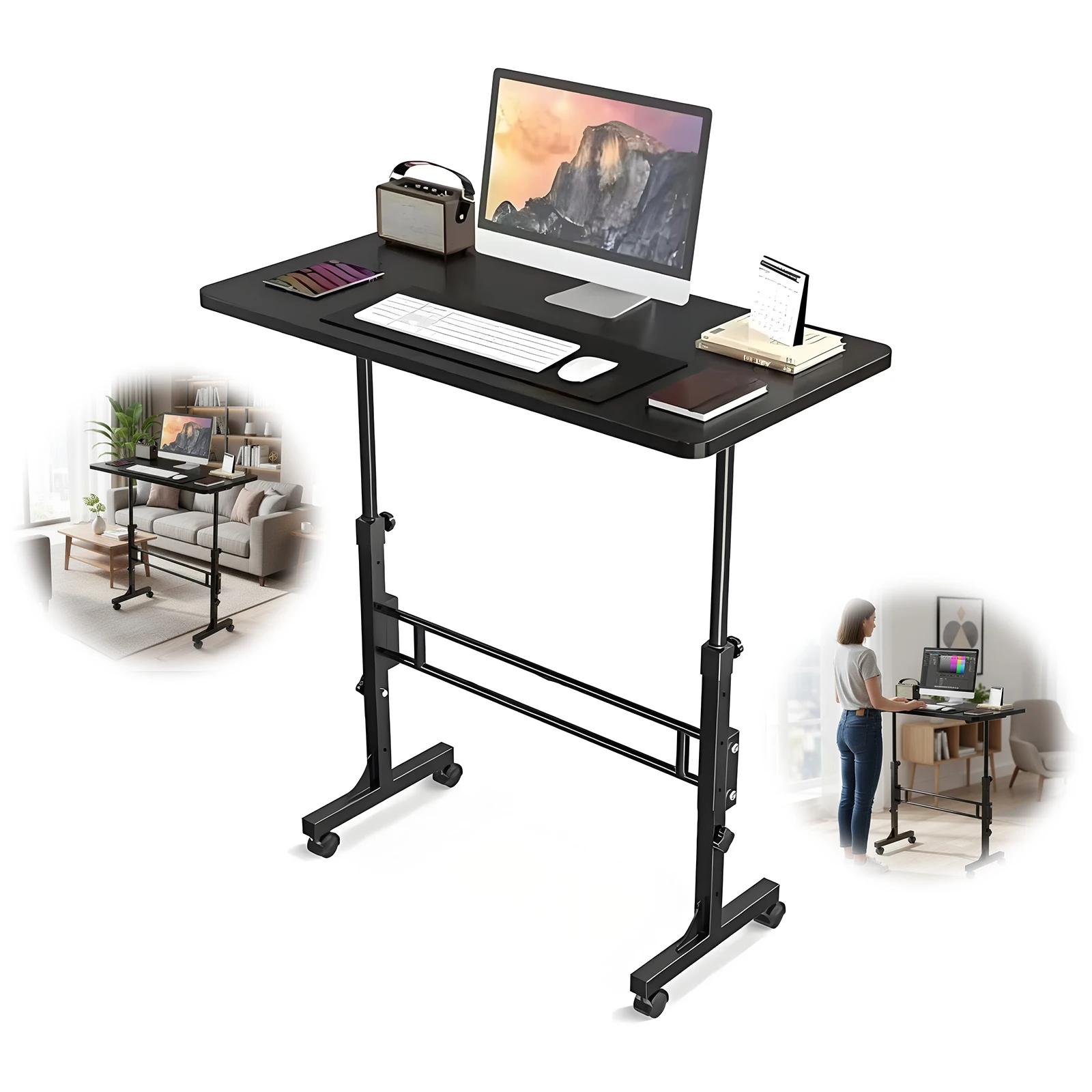 

Регулируемый по высоте мобильный стол-трансформер на колесиках (черный)