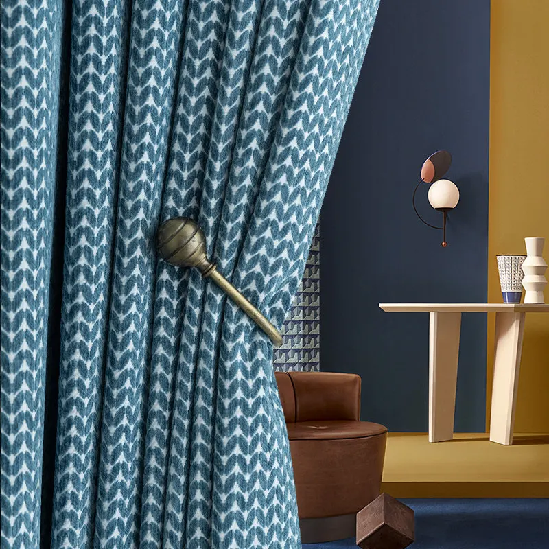 Nordic Geometric Chevron Pattern Chenille Curtains For Living Room Bedroom Light Blocking Window Luxury Home Decoration Custom