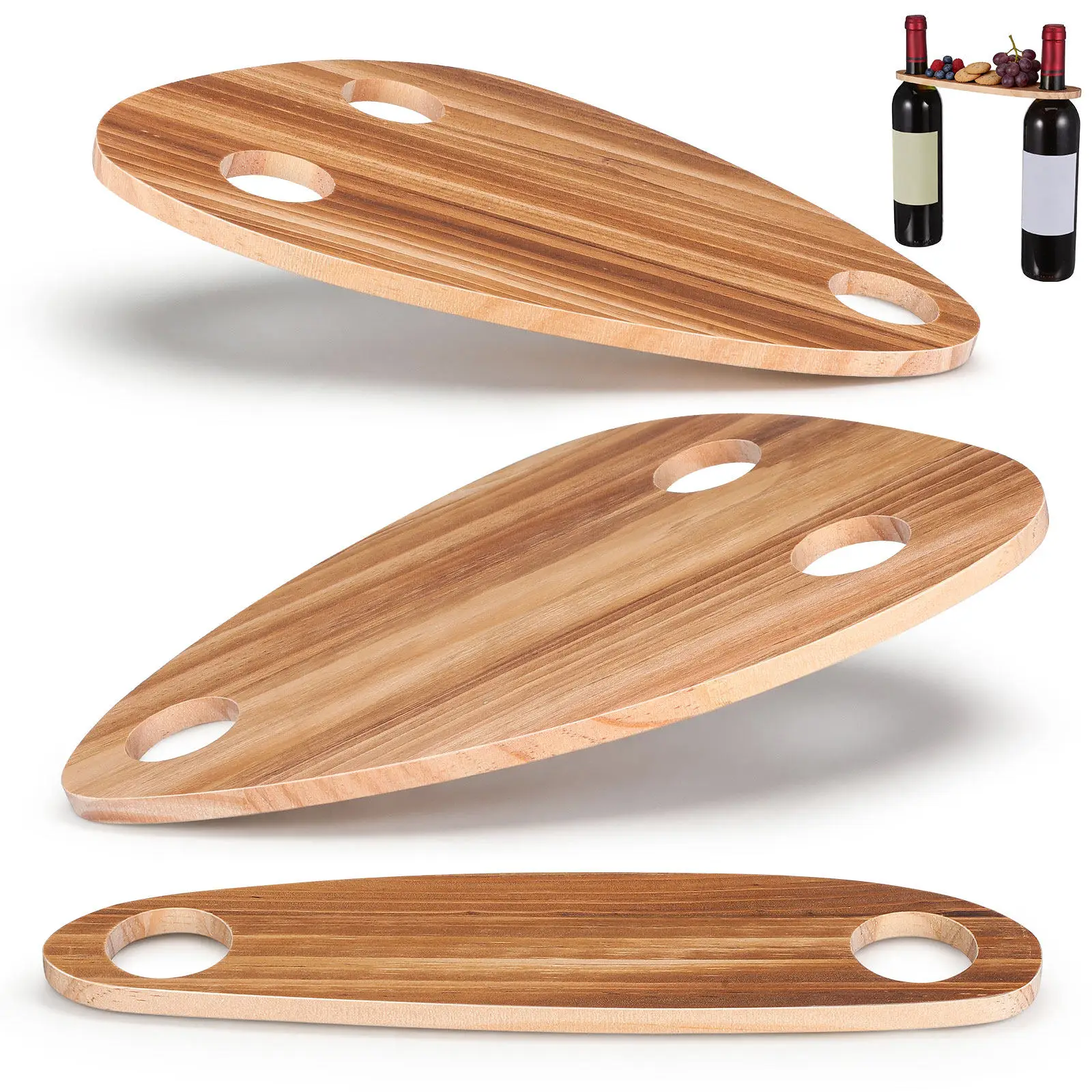3Pcs Wine Bottle Toaster Tray Smooth Natural Wood Floating Serving Board for Picnic Camping Party Festival Cheese Appetizer Tray