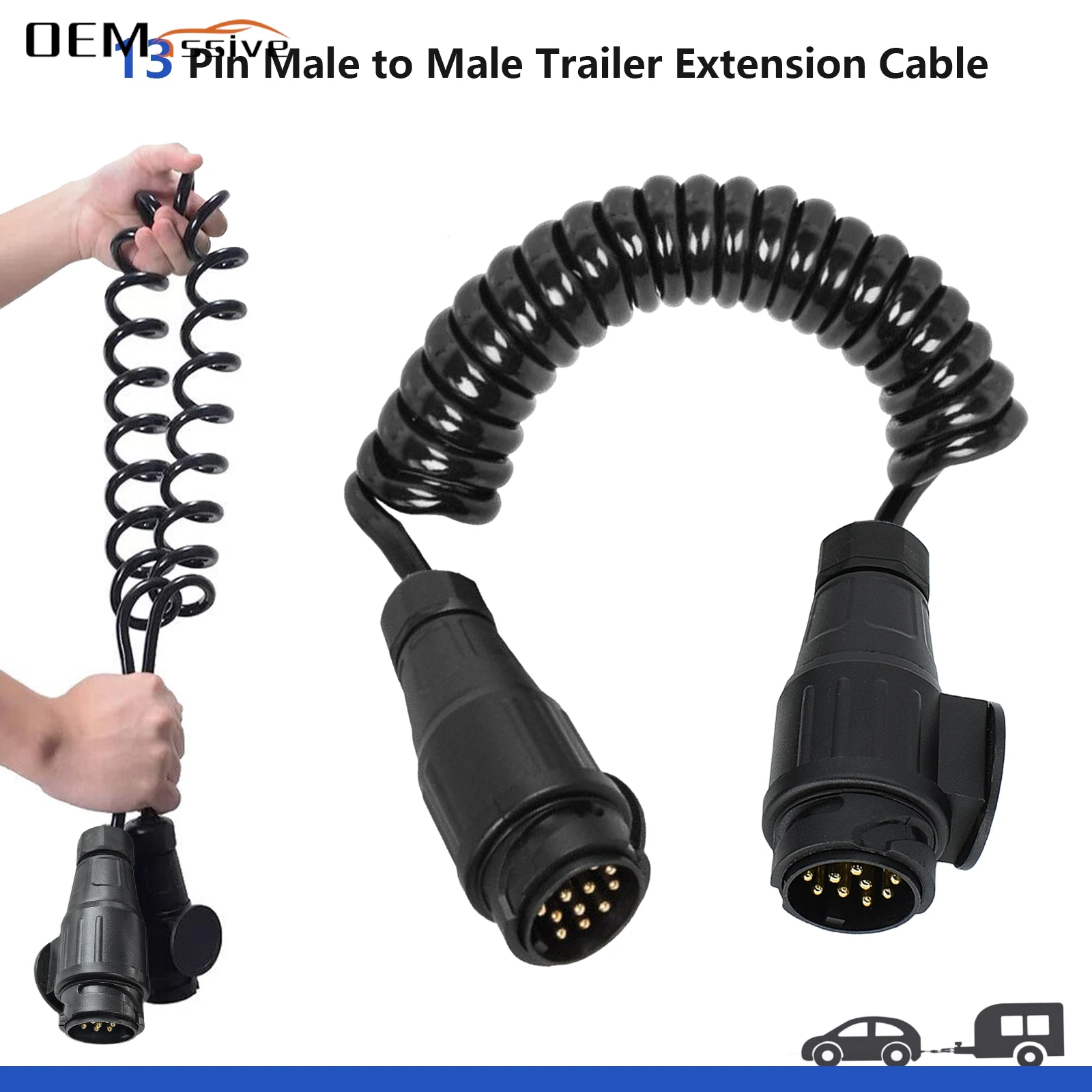 

3 м 13-контактный удлинительный кабель для буксировочного прицепа, разъем для освещения, 13-контактный разъем «папа» на 13-контактный разъем «папа» для фонаря для каравана, проводка провода