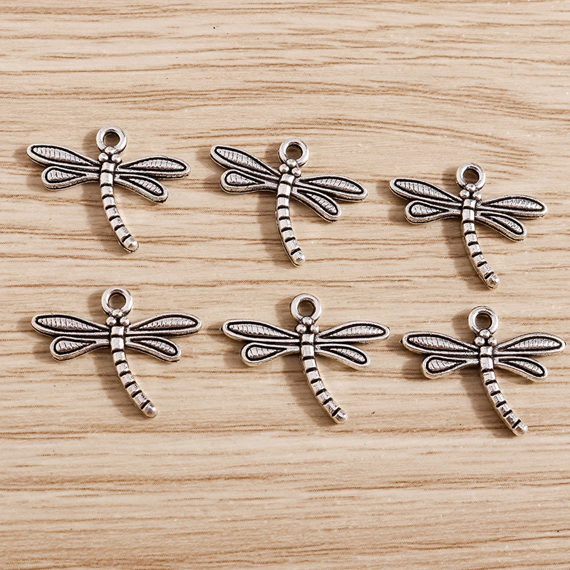 50pcs 18x15mm Cute Alloy Dragonfly Charms Pendants for Jewelry Making Earrings Necklaces Bracelets DIY Handmade Crafts Supplies