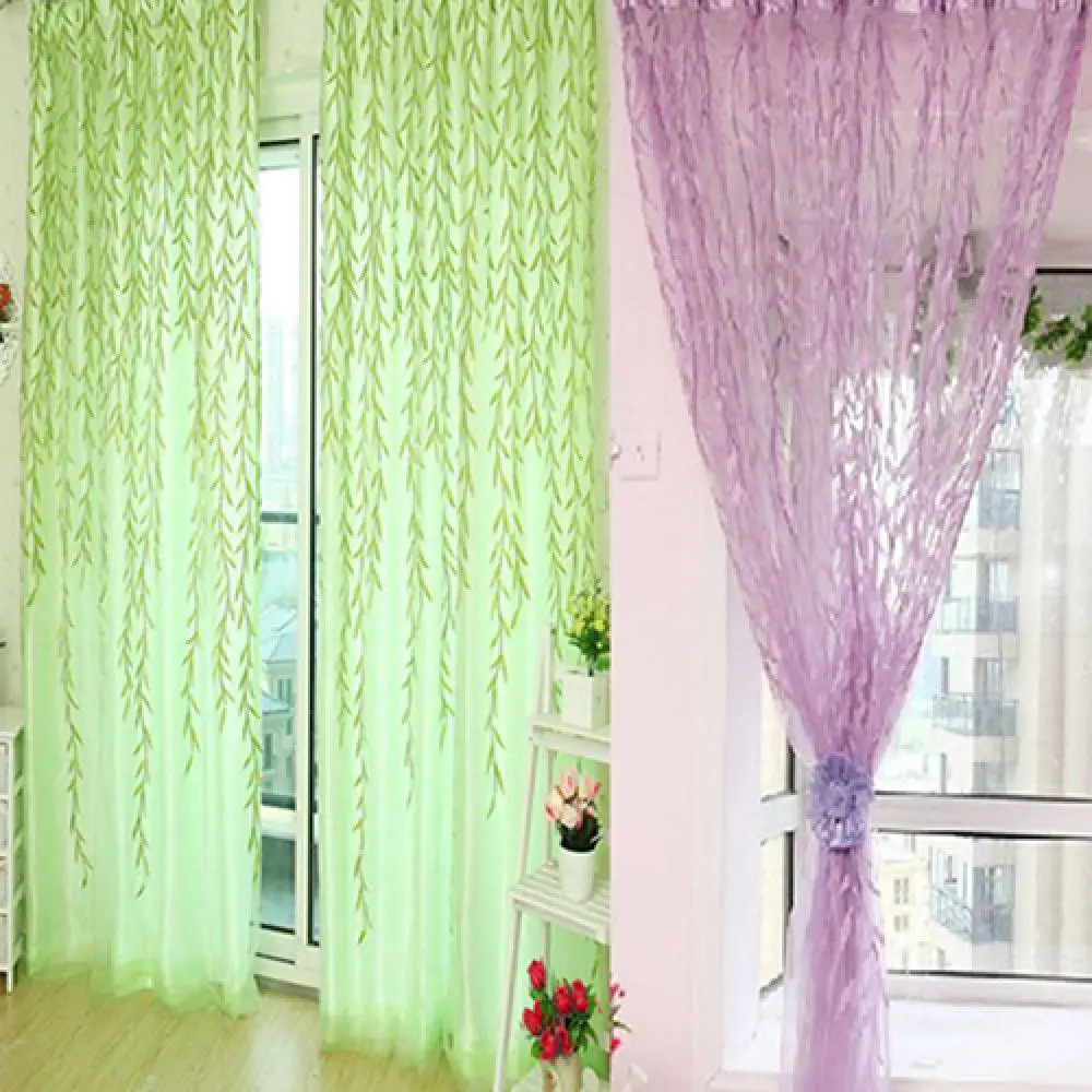 Pastoral Green Willow Sheer Curtains Window Yarn for Living Room Tulle Fabrics Kitchen Gauze Simple Curtain Panel Home Textiles