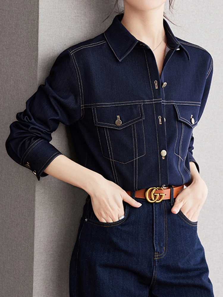 Casual Denim Shirts For Women 2024 Fashion Vintage Women\'s Long Sleeve Loose Shirt Korean Style Single-Breasted Tops