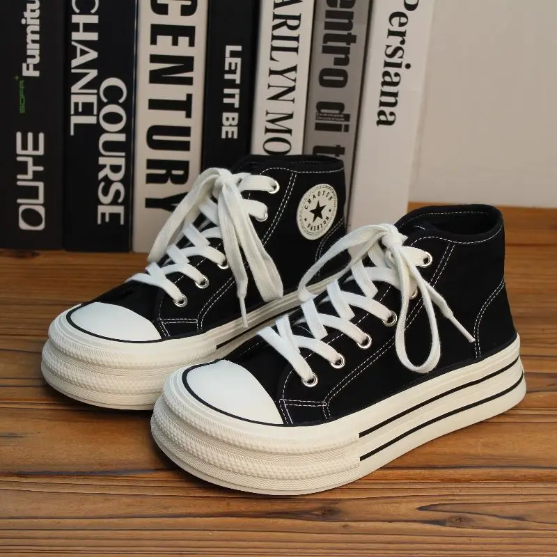 New Pink Classic Canvas Shoes Women School Students Sport Shoes for Woman Casual Vulcanized Shoe Flats High Top Zapatos Mujer