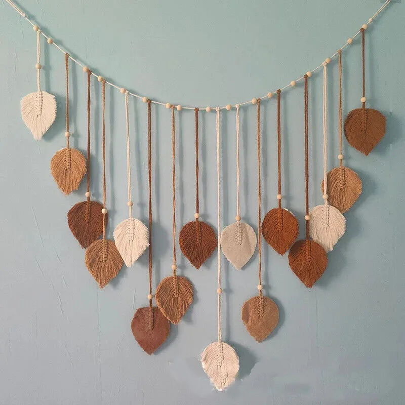 120x75cm Bohemian Wandbehang mit Blättern und Quasten, Wandteppich, Makramee, grüne Blätter, schicke Heimdekoration, Schlafzimmer, Weihnachtsgeschenk – Detail 2