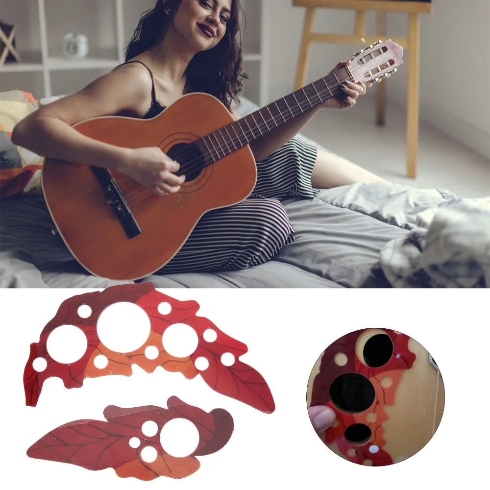 2PCS Self Stick Sound Hole Sticker Red Grape Leaf Shape Acoustic Guitar Scratch Plate PVC Material Grape Leaf Guitar Guard